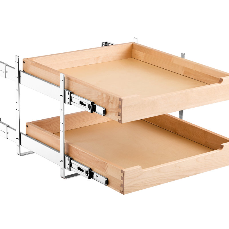 Armoire coulissante à 2 niveaux en bois massif, tiroir coulissant à fermeture en douceur, rails en métal pour un fonctionnement silencieux, supports de cuisine, capacité de charge élevée