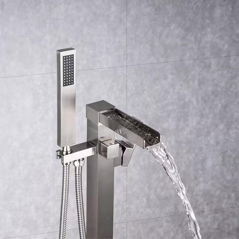 1 Handle Floor Freestanding Tub Faucet with Diverter, Brushed Nickel