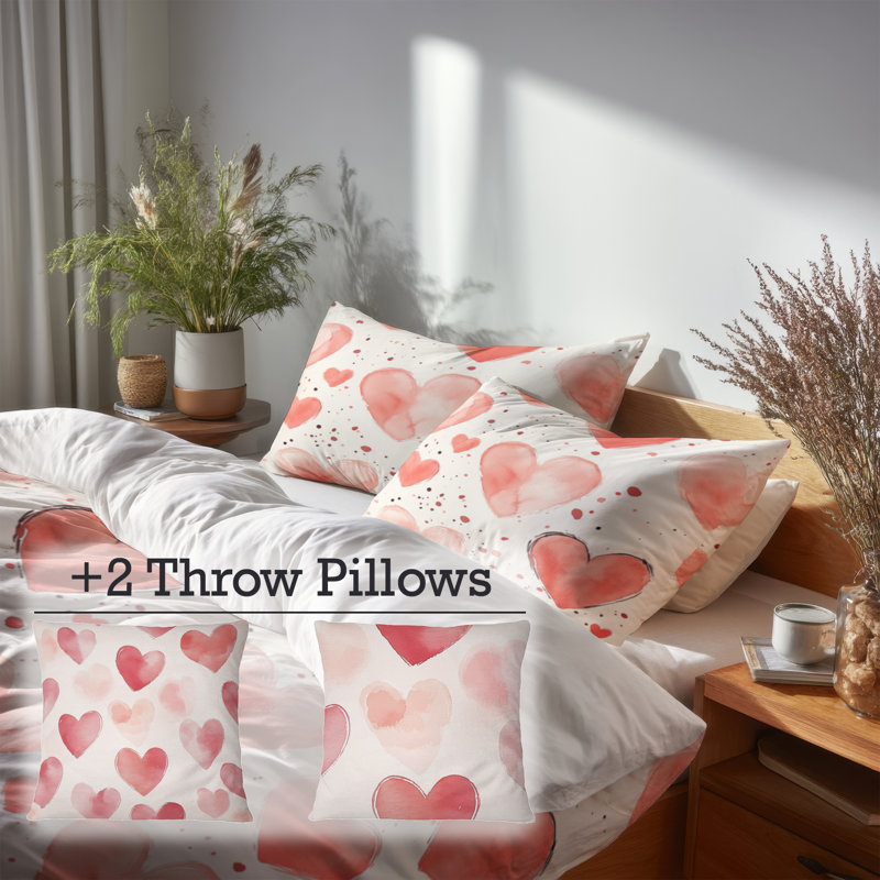 Ensemble de literie 5 pièces Teens Love - Ensemble de housse de couette et de coussins Comfort Cozy Hearts