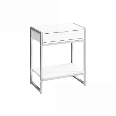 Table basse blanche brillante peu encombrante avec plateau spacieux, structure en métal chromé et amp; Tiroir de rangement pour le salon