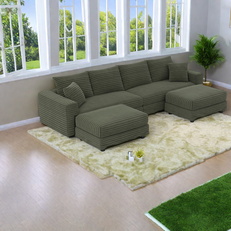 Comfortable Modern Sofas With Extended Multifunctional Design In Plush Corduroy