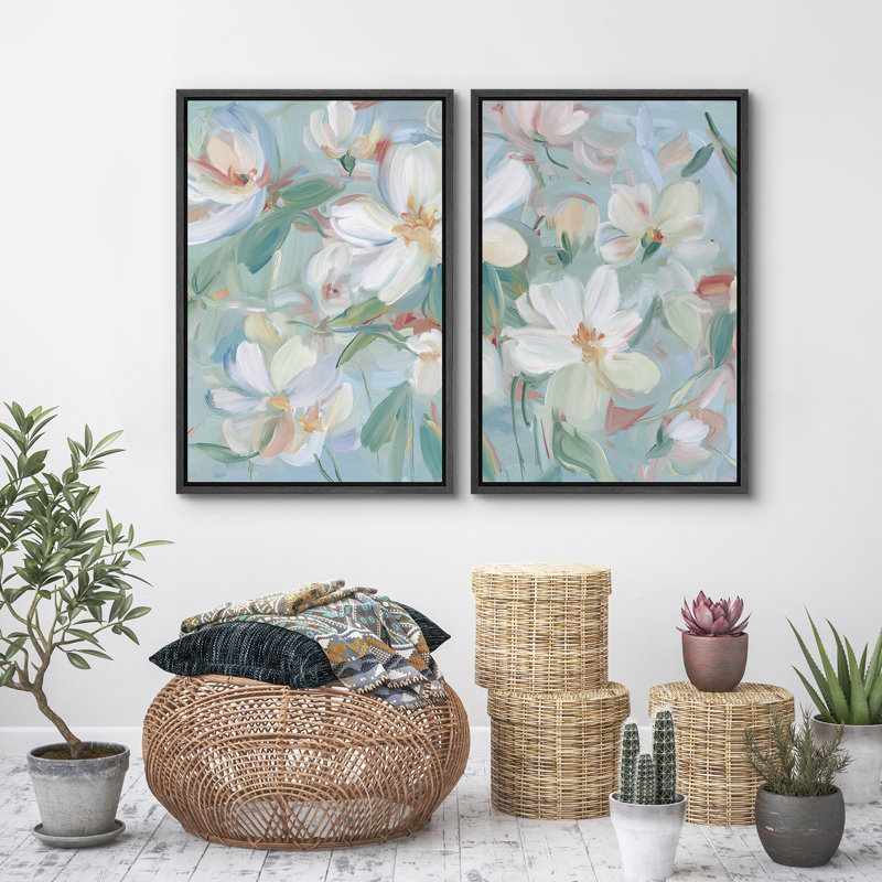Doux floral abstrait pastel fleur gros plan moderne et élégant décoration murale pour le salon, H 36 po x l 24 po x P 1,5 po