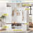 3-in-1 Hall Tree With 6 Hooks, Bench, Left Cabinet With Adjustable Shelves And Open Compartments-1432791718