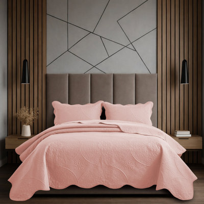 Ensemble de courtepointe embossée de luxe à motif floral - couvre-lit léger en microfibre 3 pièces avec taies décoratives