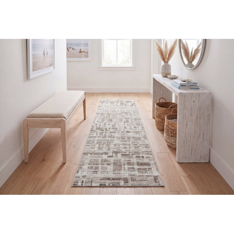 Gadberry 17552-890 BEIGE / GRIS, Tapis de couloir 2 pi 2 po x 7 pi