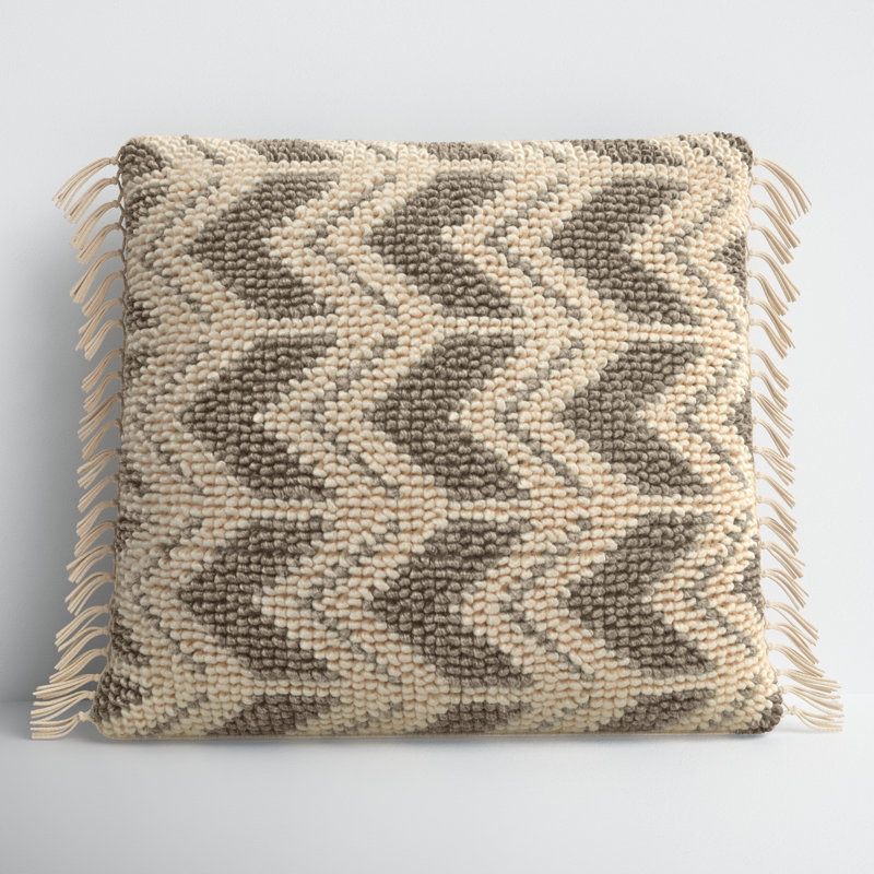 Oakleaf Chevron Polyester,Wool,Cotton Blend Throw Pillow, Gray/Cream, Polyester/Polyfill