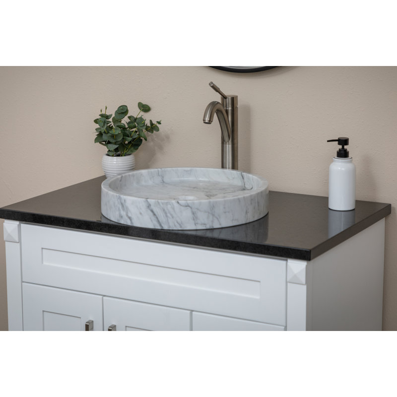 Eden Bath 18'' Stone Circular Bathroom Sink, Polished White