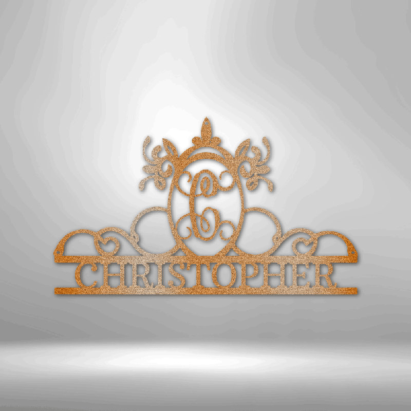 Personalized Initial and Name Monogram Steel Sign Steel Art Wall Metal Decor, Yes, 14.25" H x 14.5" W x 0.5" D, Copper