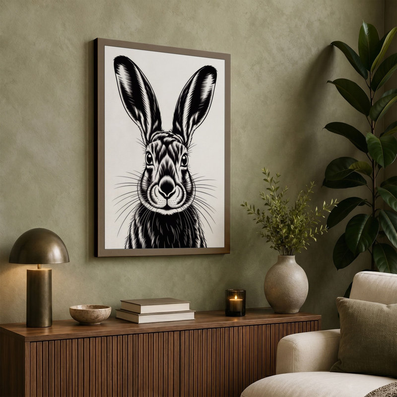 Hare in Bold Relief Graphic Art 1 Piece Wrapped Canvas Wall Art, 36x24 - 91.4 x 61.0 cm, White Border