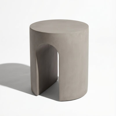 Modern Round Outdoor Side Table with U-Shape Base in Concrete Finish - Durable Weather-Resistant