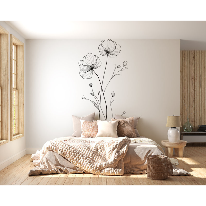 Décalcomanie murale fleur minimaliste, art floral moderne, art mural bohème 006Mv, H 55 po x l 29 po