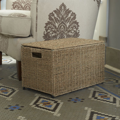 Coffre de rangement décoratif en osier de mer avec cadre en métal pliable