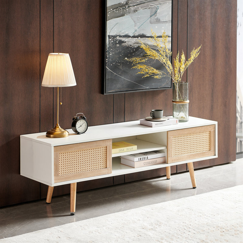 55.12" Rattan TV cabinet, White