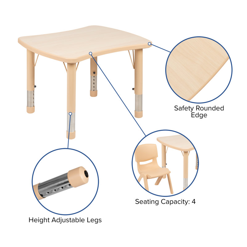 Natural Rectangular Plastic Height Adjustable Kids Activity Table