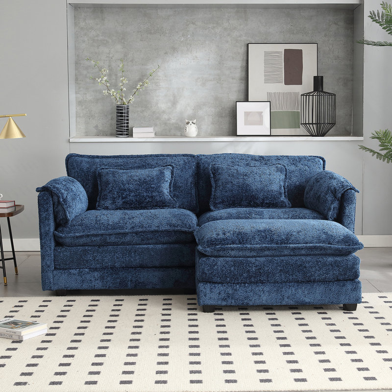 Luxurious Oversized Double Sofa with Removable Armrests and Side Pockets, Navy