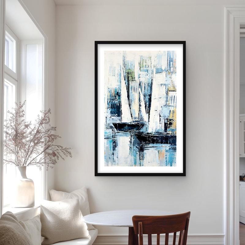 Bateaux de style industriel - reproduction encadrée blanche mat moderne, H 36 po x l 24 po