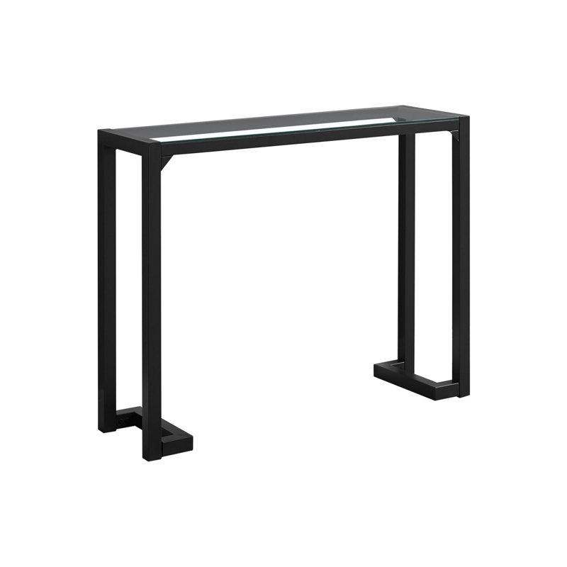 Table d'appoint, console, vestibule, étroit, canapé, salon, chambre à coucher, verre trempé transparent, métal noir, contemporain, moderne