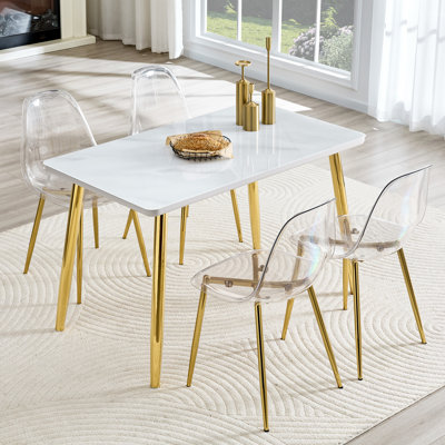 47.3" Compact 4-Person Dining Table Set With Faux Marble Top & Metal Legs
