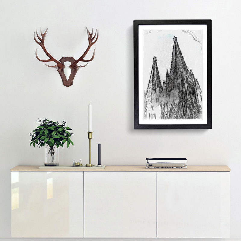Cologne Cathedral Germany in Abstract - Picture Frame Graphic Art Print, 48cm H x 36cm W x 2cm D, Black Framed