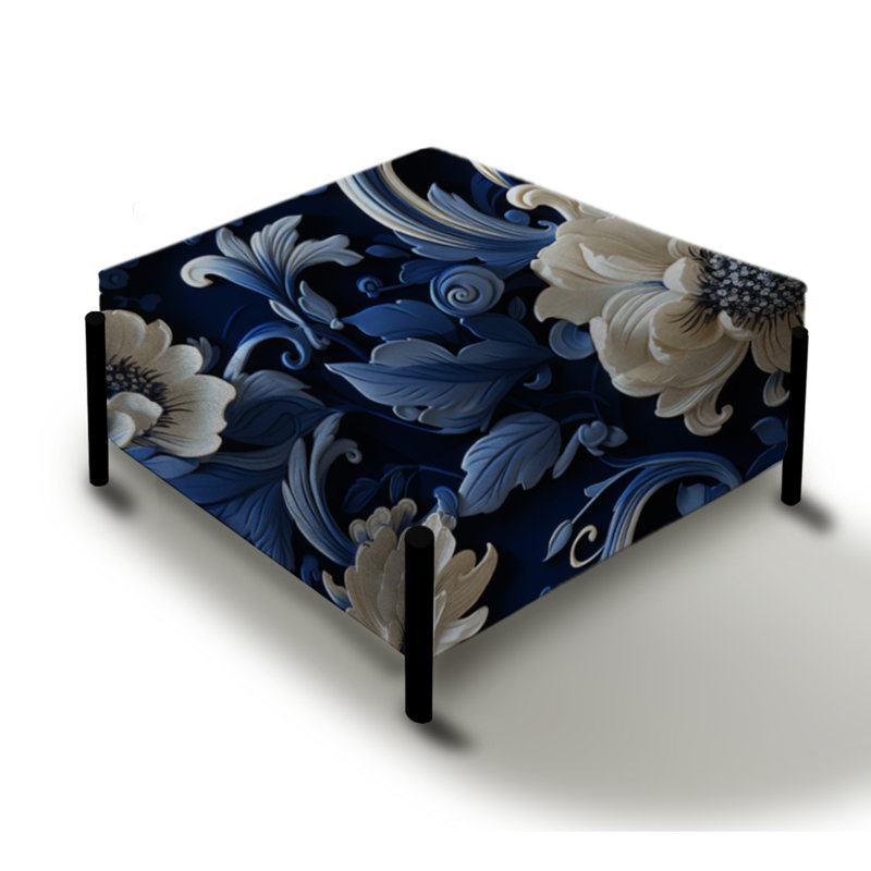 Cobalt Blue Lacework Scrolls Victorian Pattern - Floral Large Square Ottoman
