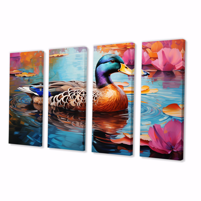 Fauve canard Fauve III - art mural 4 pièces, H 28 po x l 48 po