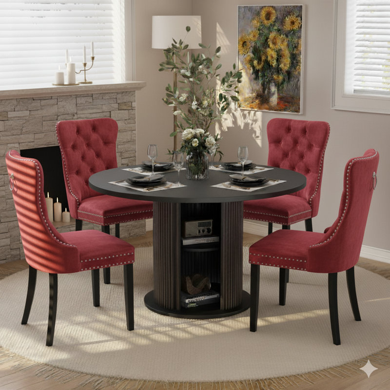 48 Inch Round Dining Table Sets For 4-6 People, Red