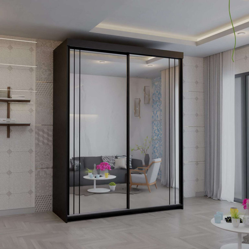 2 Door Laminate Wardrobe, 216cm H x 150cm W x 62cm D, Black