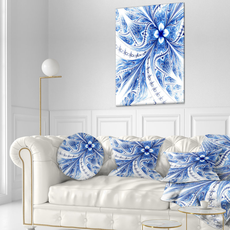 Oreiller imprimé floral à motif floral fractal bleu clair