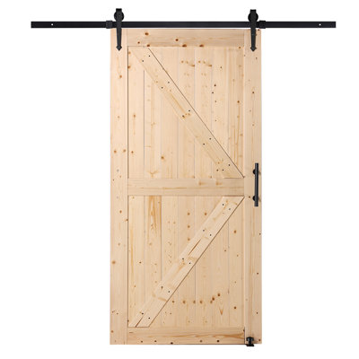 Ensemble de porte de grange coulissante en bois de 84 po de hauteur avec quincaillerie VEVOR H