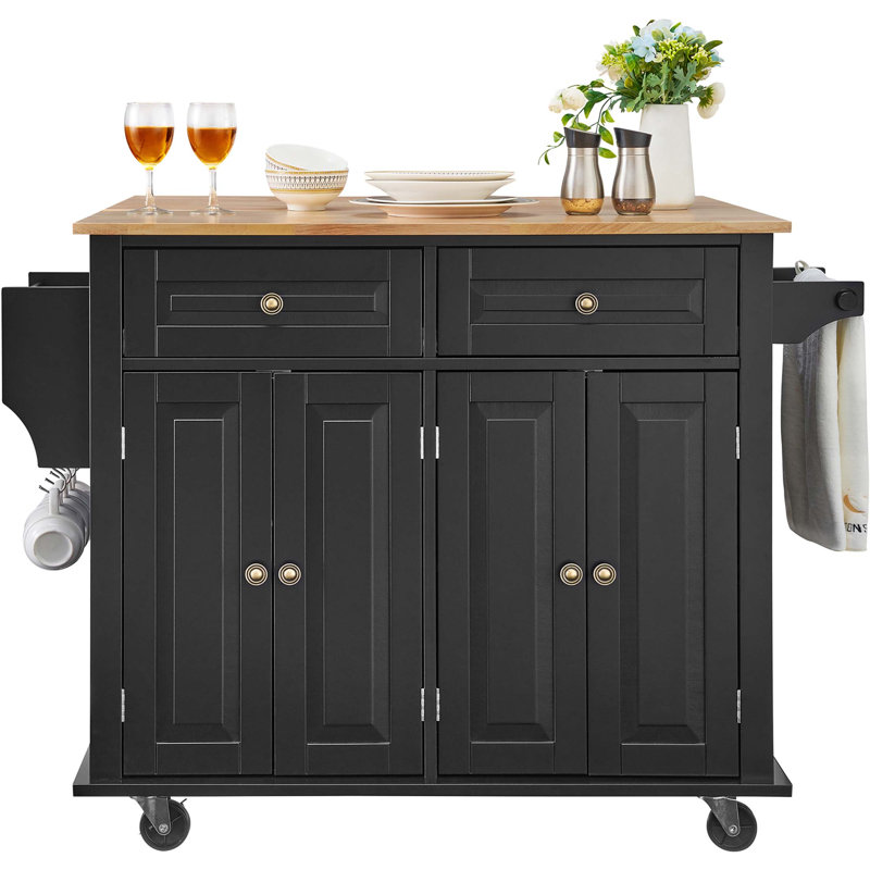 Durable Kitchen Island Cart With Drawers, Shelves, And Wheels For Efficient Storage And Mobility
