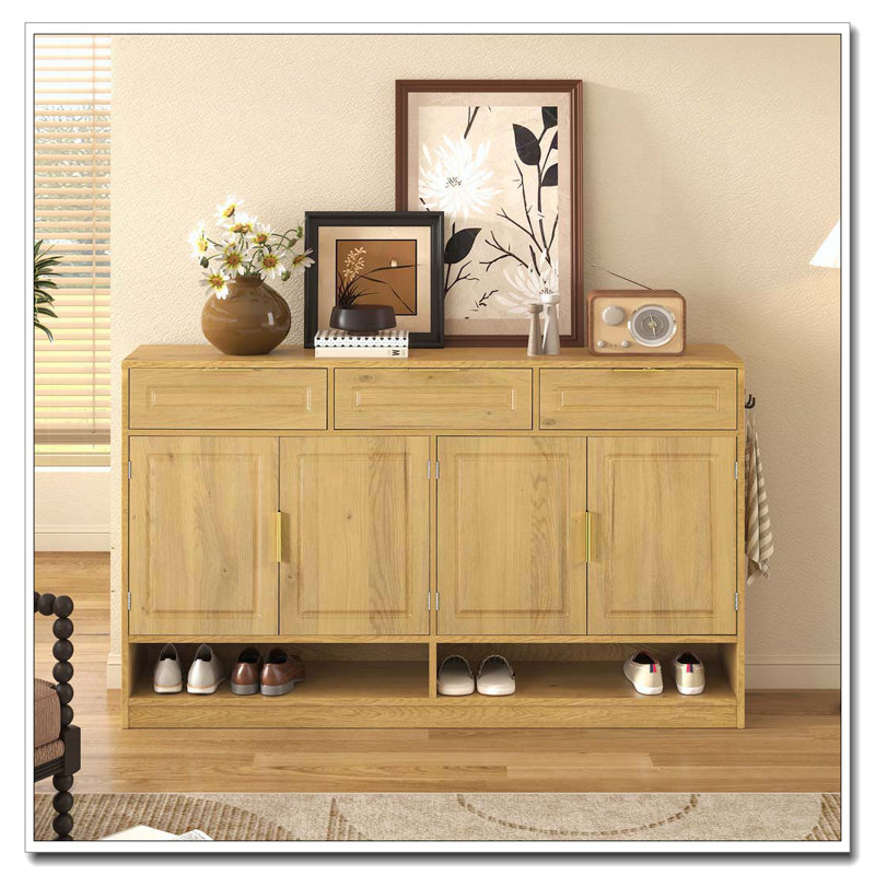 Armoire d'appoint avec 3 tiroirs et 4 portes, Brun