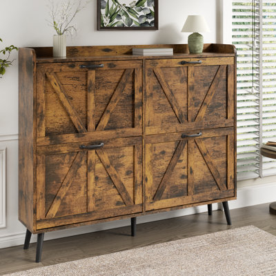 Shoe Cabinet With 4 Flip Drawers, Freestanding Farmhouse Shoe Organizer Cabinet