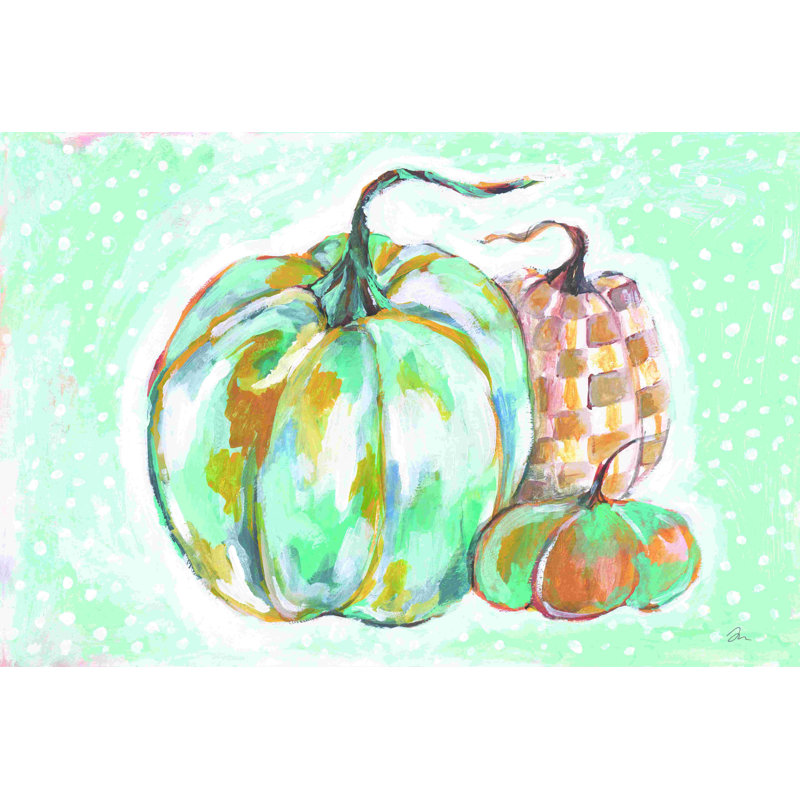 «Pumpkins In Blue» par Jessica Mingo - peinture sur toile tendue, H 8 po x l 12 po