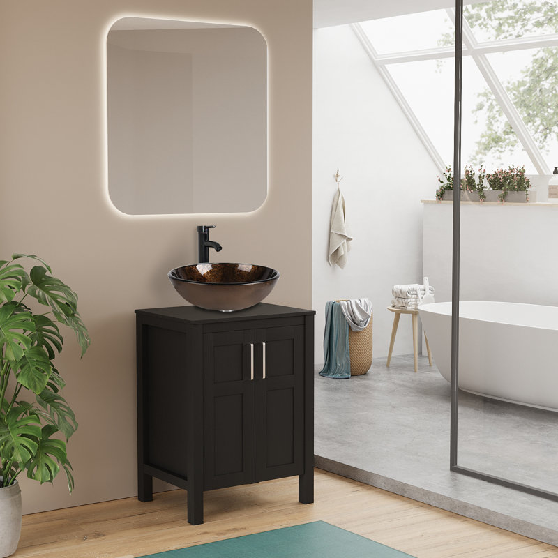 Ensemble de meuble-lavabo simple 24 po Ella-Mai, Rouge foncé, Noir
