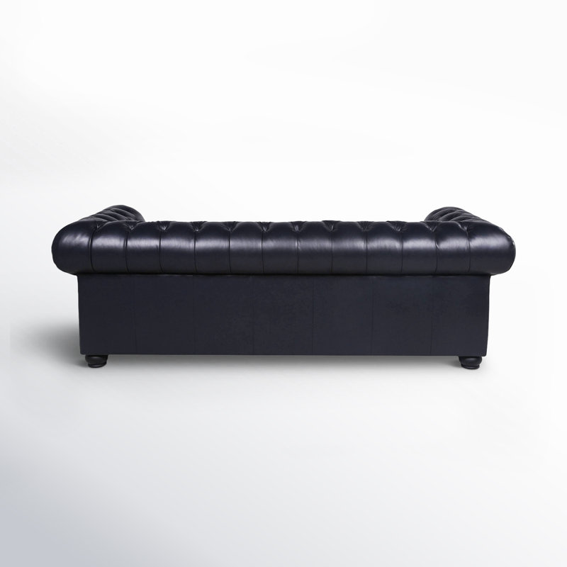 Freddie 95'' W Leather Sofa, Counterbalance Navy Genuine Leather