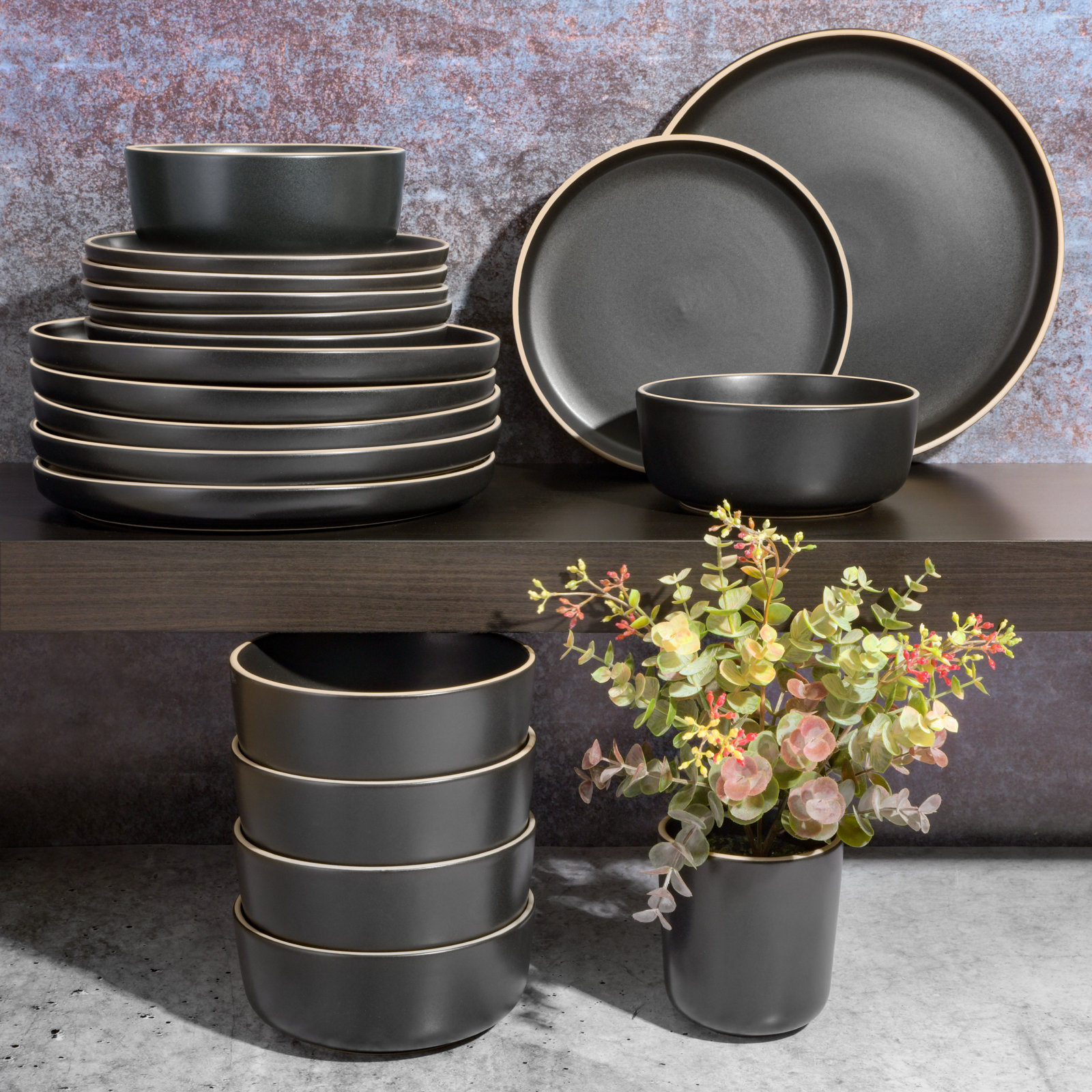 Holiday Porcelain Dinnerware Set, Black