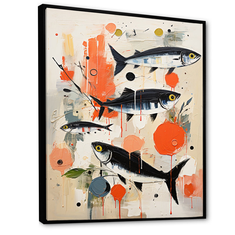 Jadvyga " Abstract Seafood Representation Acrylic ", Black Floater Framed, 40" H x 30" W x 1.5" D