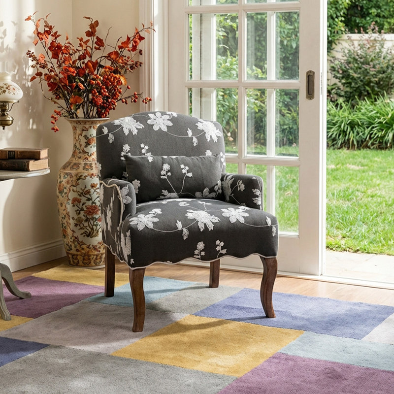 27.6" W Linen Armchair Accent Chair Comfy Single Sofa Upholstered Modern Reading Chair with Removable Pillow Wingback Arm Chair for Living Room/Bedroom/Fireplace