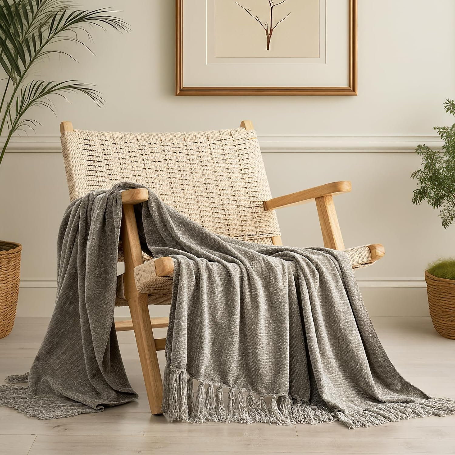 Soft Chenille Throw Blanket, Taupe, 60" L x 50" W