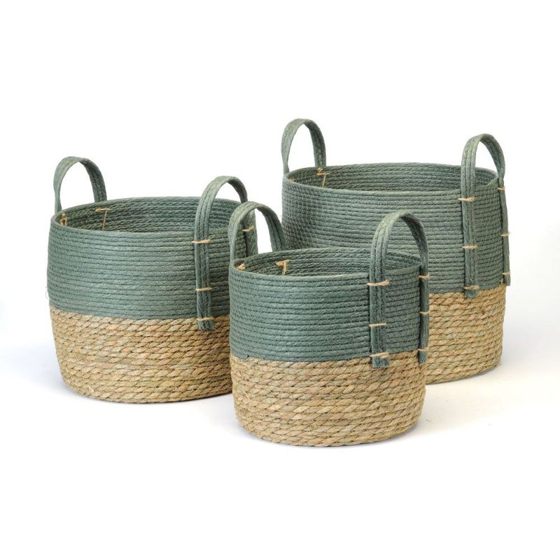 Paniers S / 3 cylindres - Base naturelle / Plateau crème, Vert / Naturel, H 11,5 po x l 14 po x P 14 po