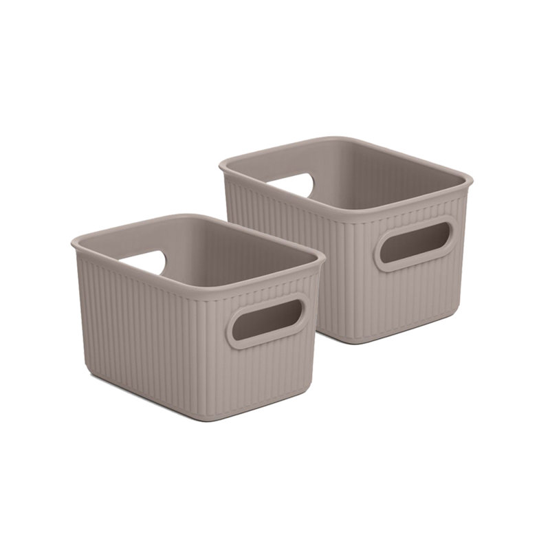 Ensemble de paniers en plastique nervuré, Beige, 2