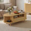 Table basse ovale moderne de 47,2 po avec porte coulissante en rotin, tiroir et rangement ouvert, pieds en bois massif-398150382
