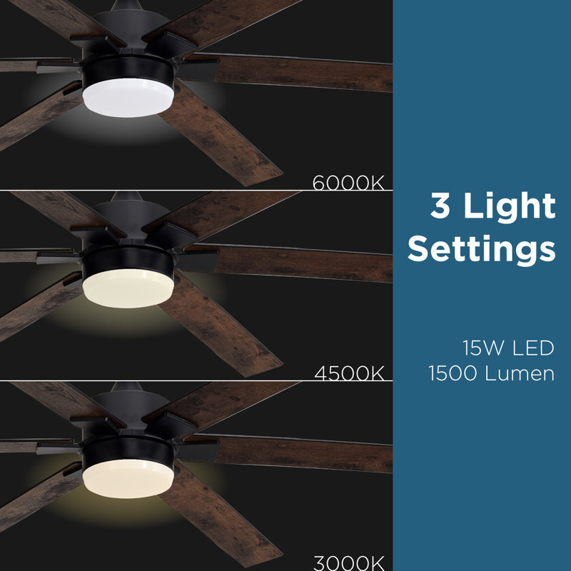 ONE Smart All Seasons 60" Ceiling Fan with Light, Quiet, Alexa/Google, 3 Color LED Lights, Reversible and Light Kit included