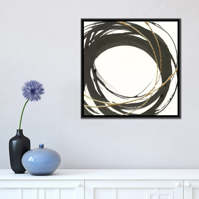 «Gilded Enso III», impression sur toile, H 18 po x l 18 po x P 1,5 po, Toile encadrée noire, Pas de tapis