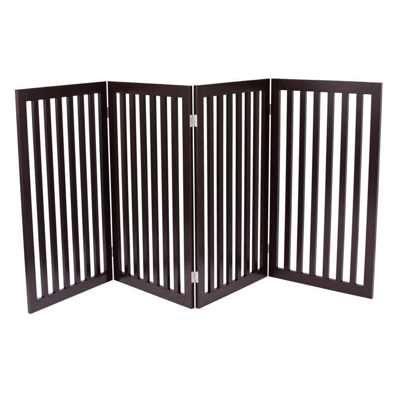 Espresso Solid Wood Freestanding 4-Panel Pet Gate