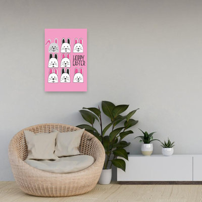 Hoppy Easter Bunnies Playful Whimsical Contemporary Rabbit Spring Forest Wall Art Print by Sara Coulter - Wrapped Canvas Print