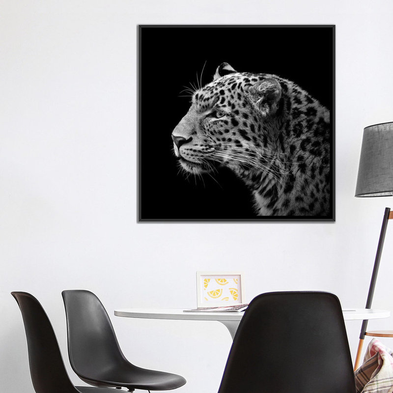 «Leopard I», reproduction de photo sur toile, H 18 po x l 18 po x P 1,5 po, Toile avec cadre noir, Pas de tapis