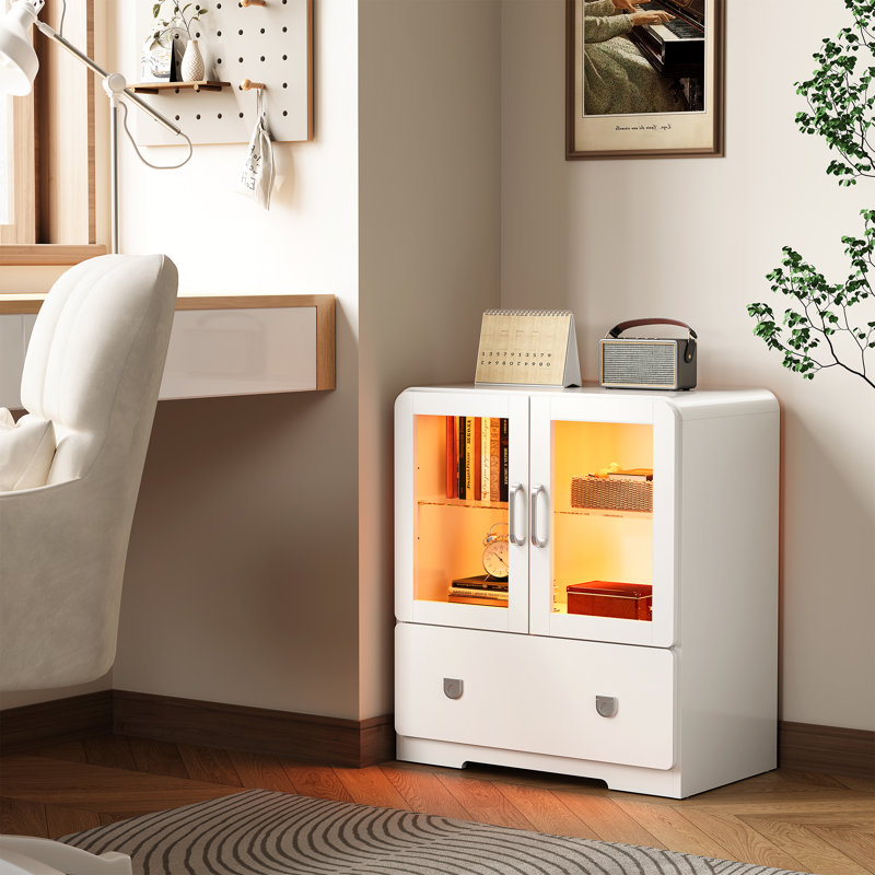27'' Tall Display Cabinet With Acrylic Doors And LED Lights, White