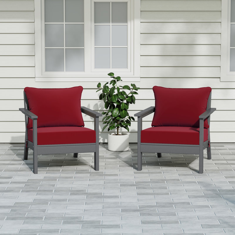 Deep Seating Chair With Cushions (Set Of 2), Gray, Red