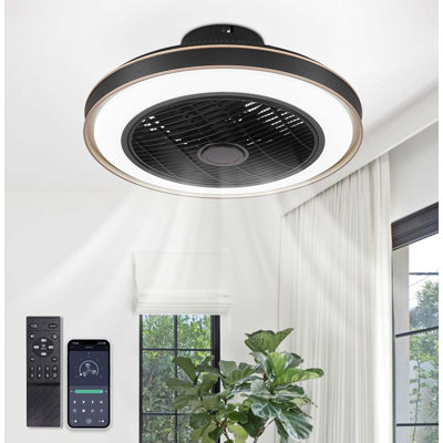 20 in. Black and Gold Flush Mount Ceiling Fan with LED Light and Remote